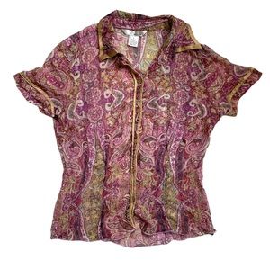 Vintage silk WDNY Paisley print pink button shirt